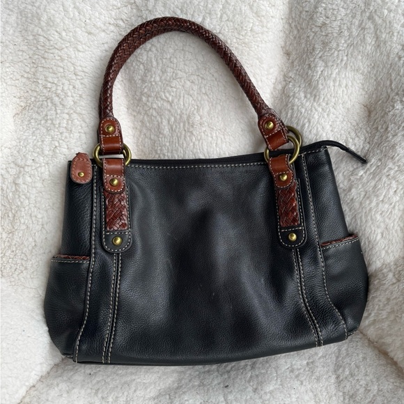 Fossil vintage brown Leather Shoulder Bag Satchel Purse Braided Handle - Picture 2 of 9